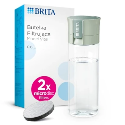 Immagine di BRITA Flacone filtrante per acqua modello VITAL verde chiaro (600 ml) con 2 filtri MicroDisc, idratarsi ovunque, rimuove cloro, impurità, ormoni e conserva minerali.