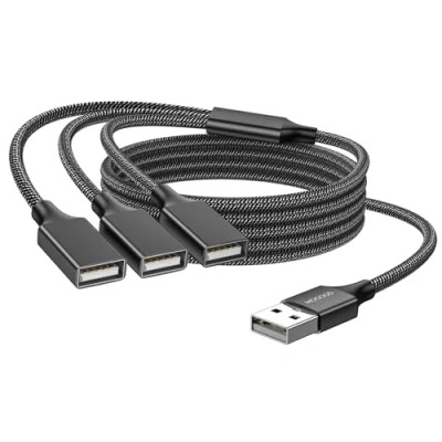 Immagine di MOGOOD USB cavo sdoppiatore a 3 porte, tipo B 1 maschio femmine 2.0 adattatore di alimentazione Hub prolunga per ricarica/trasferimento dati/laptop/Mac