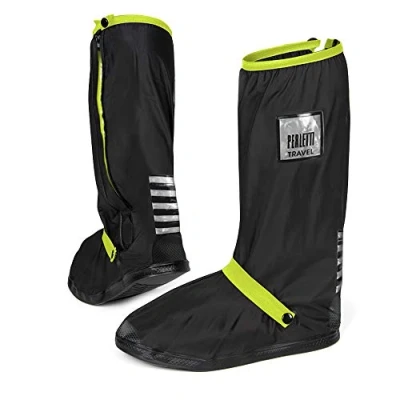 Immagine di PERLETTI Copriscarpe Impermeabili Alti Neri Copri Scarpe Catarifrangenti Resistenti e Riutilizzabili con Suola Antiscivolo Punta Tallone Rinforzati Galosce Pioggia Fango (Verde Lime, L 43/45)