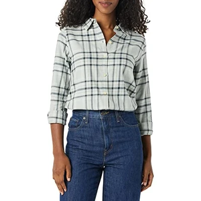 Immagine di Amazon Essentials Camicia in Flanella a Quadri Leggera Maniche Lunghe e vestibilità Classica Donna, Nero Grigio Motivo Scozzese, S