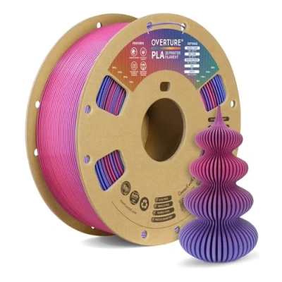 Immagine di OVERTURE Filamento PLA 1.75mm Bobina 1kg (2,2lbs) Precisione ±0.02mm, in Cartone Riciclato Compatibile Stampanti 3D FDM (Aurora Berry)