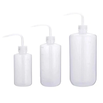 Immagine di Confezione da 3 bottiglie di sicurezza in plastica, laboratorio, spremere con bocca stretta ed etichette scala, bottiglia spruzzata per irrigazione piante grasse (bianco, 250 ml, 500 ml +