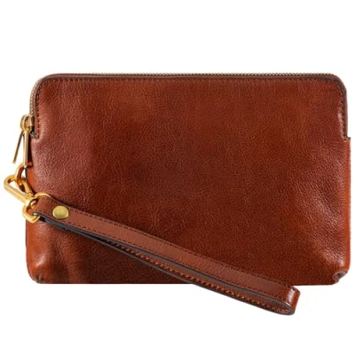 Immagine di Time Resistance Pochette da Uomo in Pelle Marrone Cognac Borsa Organizer Polso Cartella Fatta a Mano Italia Confezione Regalo Inclusa