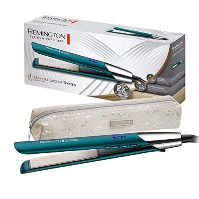 Immagine di Remington piastra per capelli Rivestimento in ceramica di alta qualità arricchito con cocco e filtro UV Sensore integrato, Display LCD, Advanced Coconut Therapy S8648