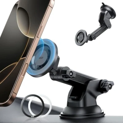 Immagine di ESR HaloLock Supporto per telefono da cruscotto, auto parabrezza, Compatibile con iPhone 16/16 Plus/16 Pro/16 Pro Max/15/14/13/12, Ricarica non supportata, Grigio metallizzato