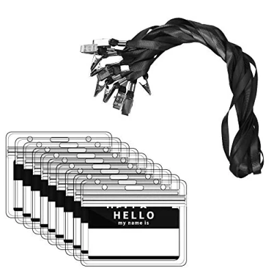 Immagine di Zalava Confezione da 40 Set Portabadge Collo con Cordino in Nylon Orizzontale Porta ID Badge Impermeabile e Trasparente per Affari, Esposizione, Ufficio Scuola, Nero