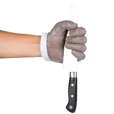 Immagine di ThreeH Guanti resistenti al taglio Rete metallica 304L in acciaio inossidabile per tagliare il a fette Lavorazione della carne GL08 S(1 pezzo)
