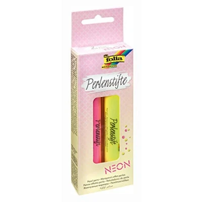 Immagine di folia Set di penne perle Neon, 2 da 30 ml colore giallo e rosa, a base d&#039;acqua, per colori 3D su carta, tessuto, legno, ceramica, dopo l&#039;asciugatura, impermeabile, lavabile.