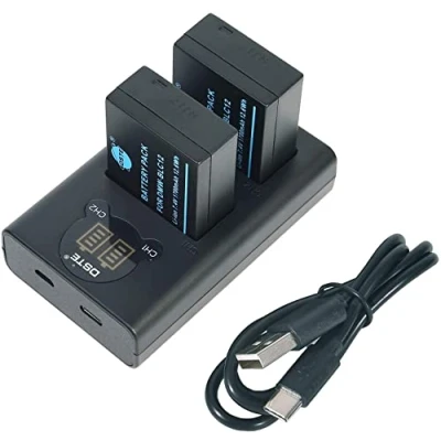 Immagine di DSTE 2x DMW BLC12 Ricambio Batteria + Caricatore doppio USB con display LCD Compatibile per BLC12E BLC12PP BP DC12 DC12U e Panasonic Lumix DMC FZ200GK FZ1000 V LUX4 Leica Q Fotocamera