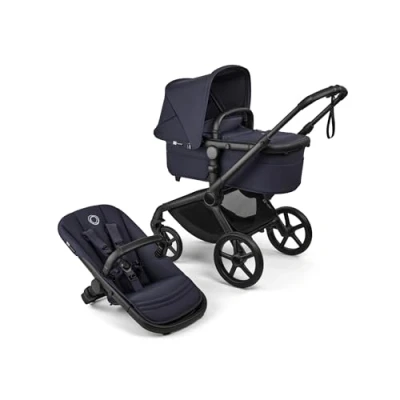 Immagine di Bugaboo Fox 5 Renew Passeggino 2 in 1 per ogni terreno, con navicella e seggiolino estraibile, pratico pieghevole una sola mano, telaio nero tettuccio parasole Deep Indigo