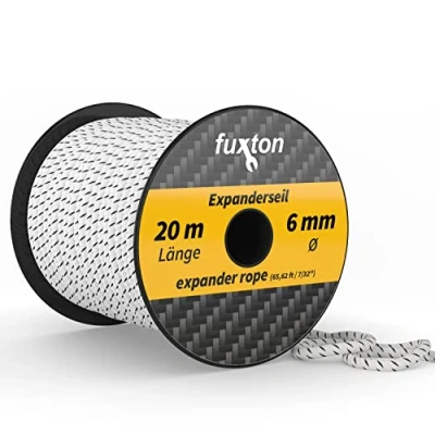 Immagine di fuxton corda elastica 6 mm 20 m nero bianco, elastico (elastico da esterno, banda elastica, di gomma, per teloni, tensionamento, elastici piscina)