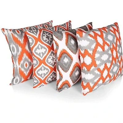 Immagine di Penguin Home Set di 4 federe per cuscini 45 cm x quadrati double face 100% cotone e con cerniera invisibile soggiorno, divano, 18x18 pollici (Arancio/Bianco/Grigio)
