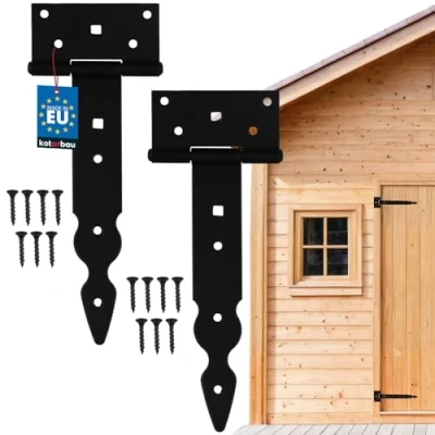 Immagine di KOTARBAU® Set di 2 cerniere a croce, cerniera T, colore nero, verniciate polvere, decorative, 200 mm