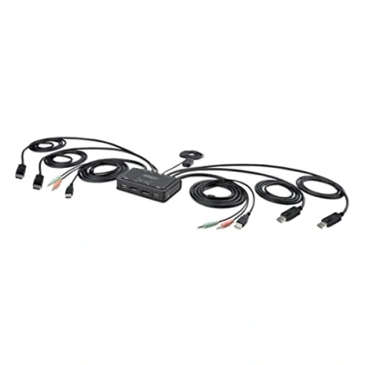 Immagine di StarTech.com KVM Switch DisplayPort a 2 porte per doppio monitor 4K 60Hz, con cavi USB A/DisplayPort/Audio da 1,5 m, alimentato bus Pulsante remoto/commutazione hotkey (C2 DD46 UA2 CBL KVM)