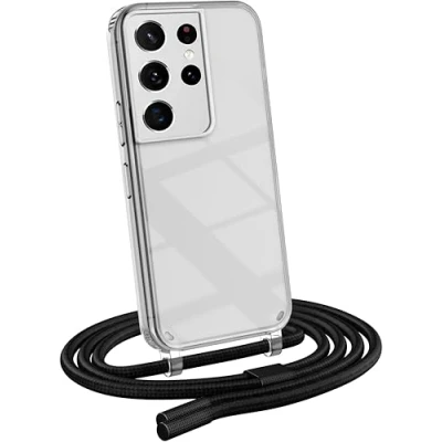 Immagine di MyGadget Cover per Samsung Galaxy S21 Ultra Custodia con Corda Case Cordino Trasparente Antiurto Laccio Tracolla Practical Stylish Nero