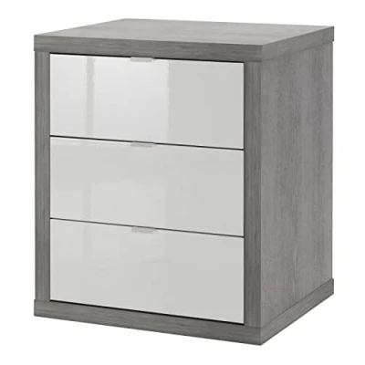 Immagine di COMPOSAD Cassettiera della Linea PRATICO con 3 cassetti, Scrivania per Ufficio, (LxAxP) 55x65,50x45,20 cm, Colore Cemento e Bianco Laccato, Made in Italy