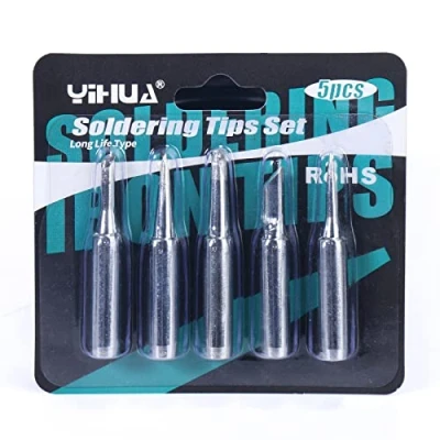 Immagine di YIHUA #1400 Set di 5 punte per saldatore Long Life tipo SGS, senza piombo (902 B, I, K, 3C, 3.2D) 926LED IV EVO 948D III 938BD I 995D+ 853AAA 939D+III 948DQ