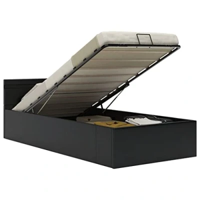 Immagine di vidaXL Giroletto Idraulico con Contenitore e LED Moderno Salvaspazio Robusto a Doghe Letto Imbottito Struttura Telaio Nero in Similpelle 100x200cm