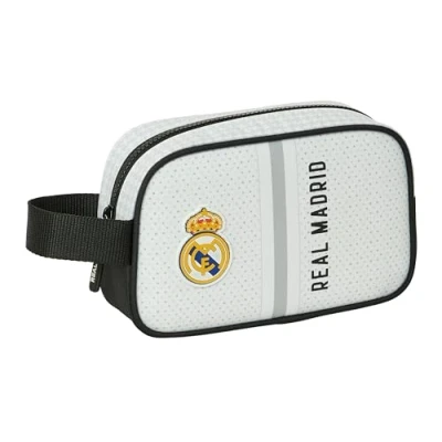 Immagine di Safta Real Madrid 1ª attrezzatura 24/25 Borsa per scuola bambini, piccola, ideale diverse età, comoda e versatile, qualità resistenza, 22 x 8 13,5 cm, colore: bianco/grigio,