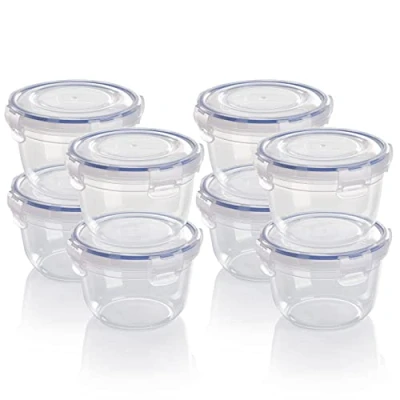 Immagine di Grizzly set contenitori per alimenti in plastica, 8 con coperchio, rotondi, infrangibili, lavabili nel microonde e lavastoviglie