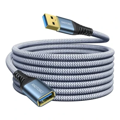 Immagine di ANDTOBO Cavo Prolunga USB 3.0 5M, Tipo a Maschio Femmina Cavi di Estensione Trasferimento dati ad alta Velocità 5Gbps Compatibile con Gamepad, Stampante, Webcam, Tastiera USB, Unità flash