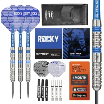 Immagine di Target Darts Josh Rock 80% Tungsten Steel Tip Set, 22G Kit di Freccette con Accessori Professionali, astine PRO Grip, Ultra, Punte fisse in Acciaio, Portafoglio per Dotazione