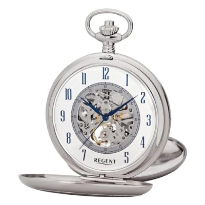 Immagine di Regent Orologio da tasca uomo Savonnette Scheletro 53 MM Meccanico a carica manuale, numeri arabi in diverse varianti, P 705 argento