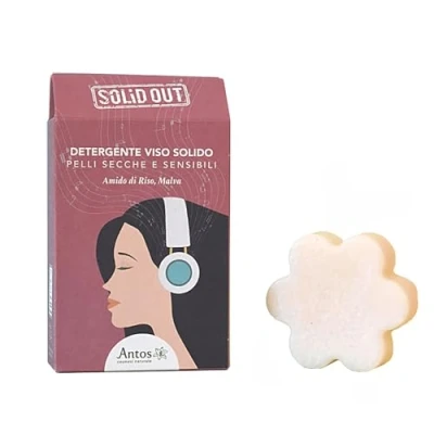 Immagine di ANTOS Detergente Viso Solido Pelle Secca e sensibile 40gr Amido di Riso Malva Solid Out SOL6
