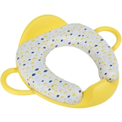 Immagine di Poupy Riduttore WC per Bambini Giallo, con maniglie tenersi e schienale, tavoletta soft imbottita comoda sedile lavabile