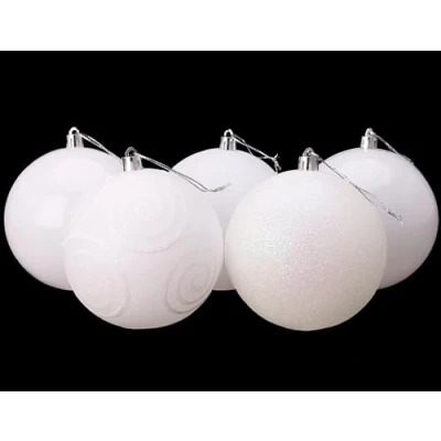 Immagine di Christmas Concepts® Confezione da 5 Extra Large 100mm Tree Baubles Shiny, Matte &amp; Glitter Decorated (Bianco)