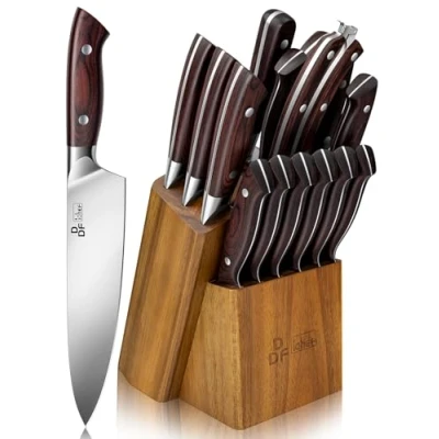 Immagine di DDF iohEF Set Couteau Cuisine, 16 Pezzi di Coltelli da Cucina con Blocco, Ceppo Professionali Ultra Affilati in Acciaio Inossidabile Affilatrice Forbici