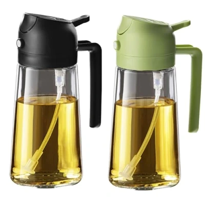 Immagine di TrendPlain Spruzzino Olio per Friggitrice Aria 470ml, Spruzzatore e Dosatore 2 in 1, Nebulizzatore Cucina Insalata, senza BPA Nero Verde