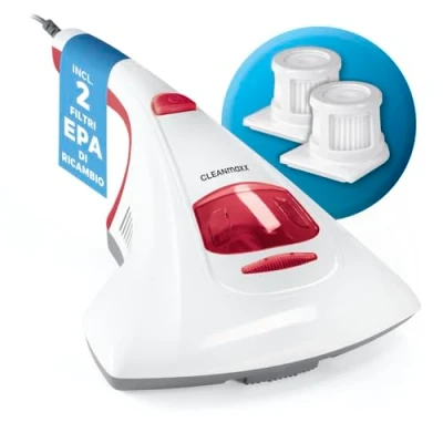 Immagine di CLEANmaxx L&#039;aspirapolvere manuale distrugge fino al 99% di tutti gli acari Pulizia senza sostanze chimiche con luce UV C 2 filtri aggiuntivi per le polveri sottili