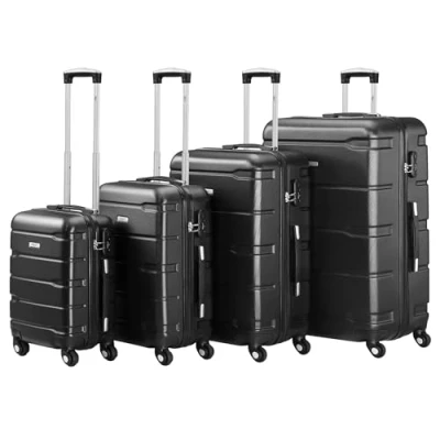 Immagine di set di valigie Zelsius 4 pezzi, nero valigia rigida in ABS con chiusura a combinazione, ruote e divisorio interno mano, rigide trolley, grande