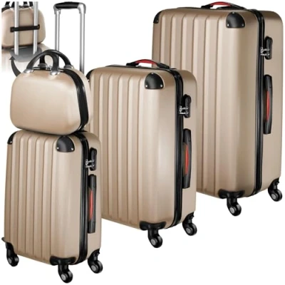 Immagine di TecTake® Set Valigie Pucci, di con Rotelle Girevoli a 360, Beauty Case Incluso, Trolley da Viaggio, Serratura Sicurezza, Adatto per Tutti i Tipi Viaggi Champagne