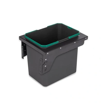 Immagine di Emuca Contenitore per la raccolta differenziata cucina con fissaggio laterale, 1x35L, Acciaio e Tecnoplastica, Plastica grigio antracite