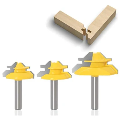 Immagine di 3 Pezzi Set Fresa per Tagli a 45 Gradi, APlus 8mm Router Bits di Falegnameria, Frese Trapano Lavorazione del Legno Strumenti