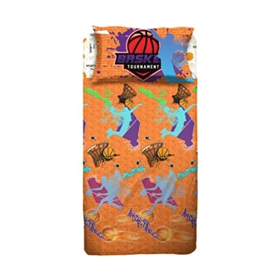 Immagine di hermet Basket, Set Lenzuolo Singolo Cameretta, Una Piazza, Completo Letto, Sopra, Sotto Con Angoli, Federa, 100% Cotone, Prodotto Ufficiale