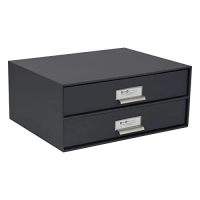 Immagine di Bigso Box of Sweden Mini cassettiera da scrivania per documenti e materiale ufficio Organizer con 2 cassetti Scatola in fibra di legno carta Grigio scuro
