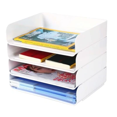 Immagine di HKeeper Vassoi di carta impilabili,Porta lettere, corrispondenza e supporti, vassoio per accessori da scrivania,supporto A4,forniture,ricevute(Confezione 4,Bianco)