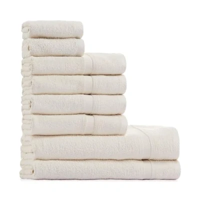 Immagine di Tuiste Set di asciugamani in 100% cotone, 8 pezzi, 2 teli da bagno, 4 asciugamani, per ospiti, morbidi e assorbenti, colore: crema
