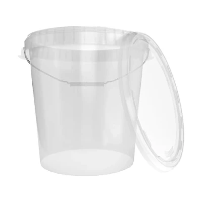 Immagine di FixedByU Secchio con coperchio,30 litri,prodotto in Germania,per alimenti,stabile,ermetico,per conservare alimenti,materiale da ufficio,cameretta dei bambini,officina e ristorazione,trasparente