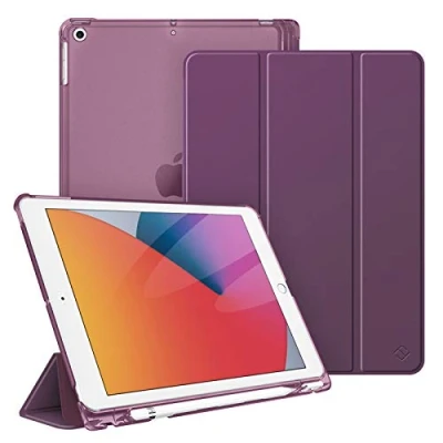 Immagine di FINTIE Custodia per iPad 10.2 Pollici 9a / 8a 7a Generazione (2021 2020 2019) con Built in Pencil Holder Sottile Leggero Semi Trasparente Cover Case Auto Sveglia/Sonno, Viola