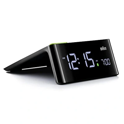Immagine di Braun Sveglia digitale display LCD, Base Snooze touch, Impostazione rapida, regolazione automatica della luminosità del display, con segnale acustico in nero, modello BC16BEU.