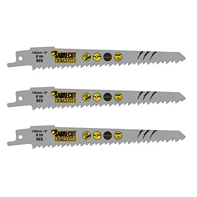 Immagine di 3 x SabreCut SCRS644D_3 150 mm 6 TPI S644D Lame per seghe a sciabola alternative taglio veloce del legno compatibili con Bosch Dewalt Makita e molti altri