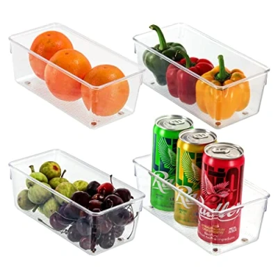 Immagine di Kurtzy 4pz Contenitori Alimentari Organizer Cucina Salvaspazio e Armadi Lunghezza 20 cm Frigorifero Plastica Trasparente Dispensa, Bagno Cassetti