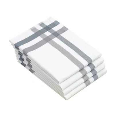 Immagine di ZOLLNER 4 stroffinacci in cotone canovacci 50x70 cm assorbenti e robusti lavabili a 60C righe bianche grigie qualità gastronomica Certificato OEKO TEX (R)