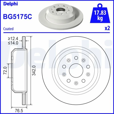 Immagine di DELPHI Disco freno JEEP: Wrangler IV 342mm 14mm 5 pieno BG5175C Dischi freno, dei freni