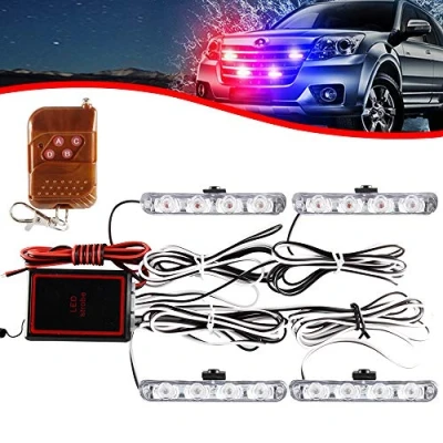 Immagine di 4x4 LED 4 in 1 Strobe Spia DC12V Emergenza lampeggiante Luce Ambulanza Polizia Telecomando senza fili stroboscopica auto Accensione esterna(Rosso e Blu)