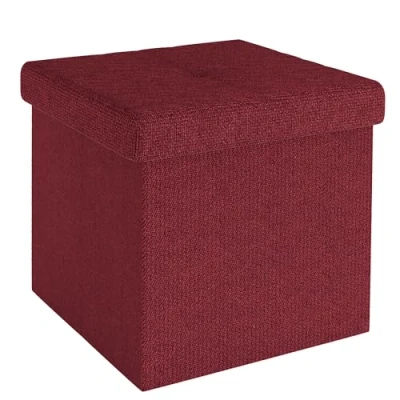 Immagine di INTIRILIFE Pouf Pieghevole 38x38x38 cm in Rosso Granato Cubo Sedile con vano portaoggetti e Rivestimento Tessuto cavità Contenitore poggiapiedi pettorale